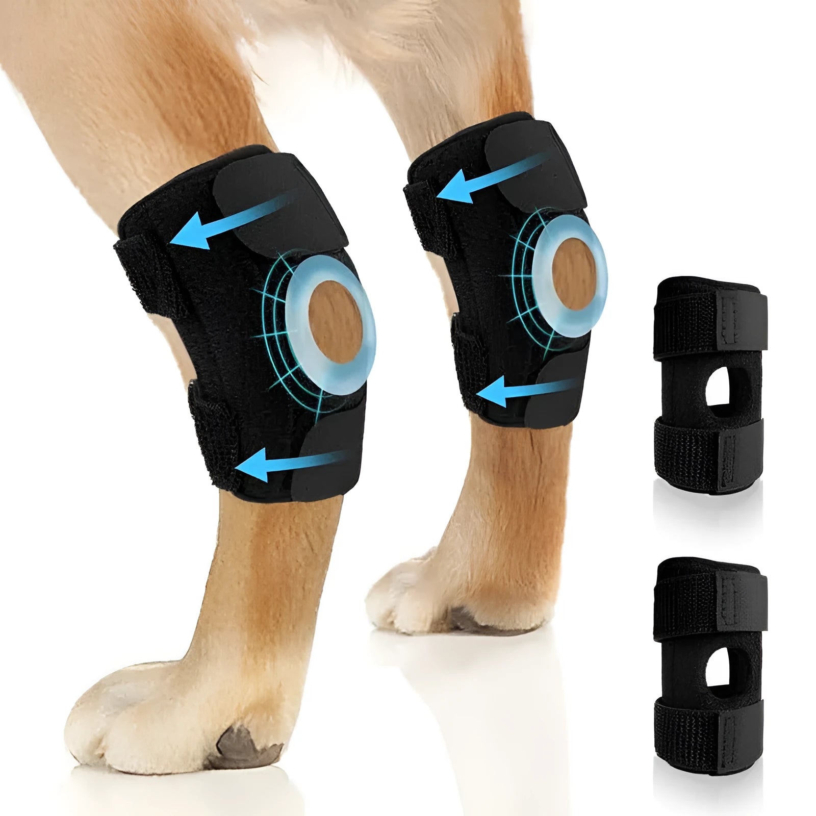 Black adjustable polyester leg guard for dog joint protection and ACL rehabilitation