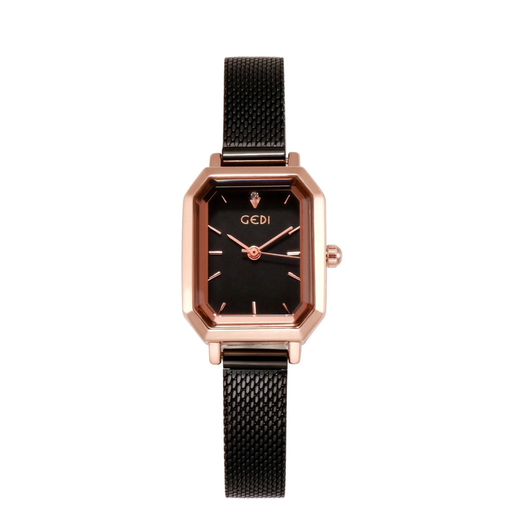 Square retro casual watch for women with rose gold case shown in multiple colour options