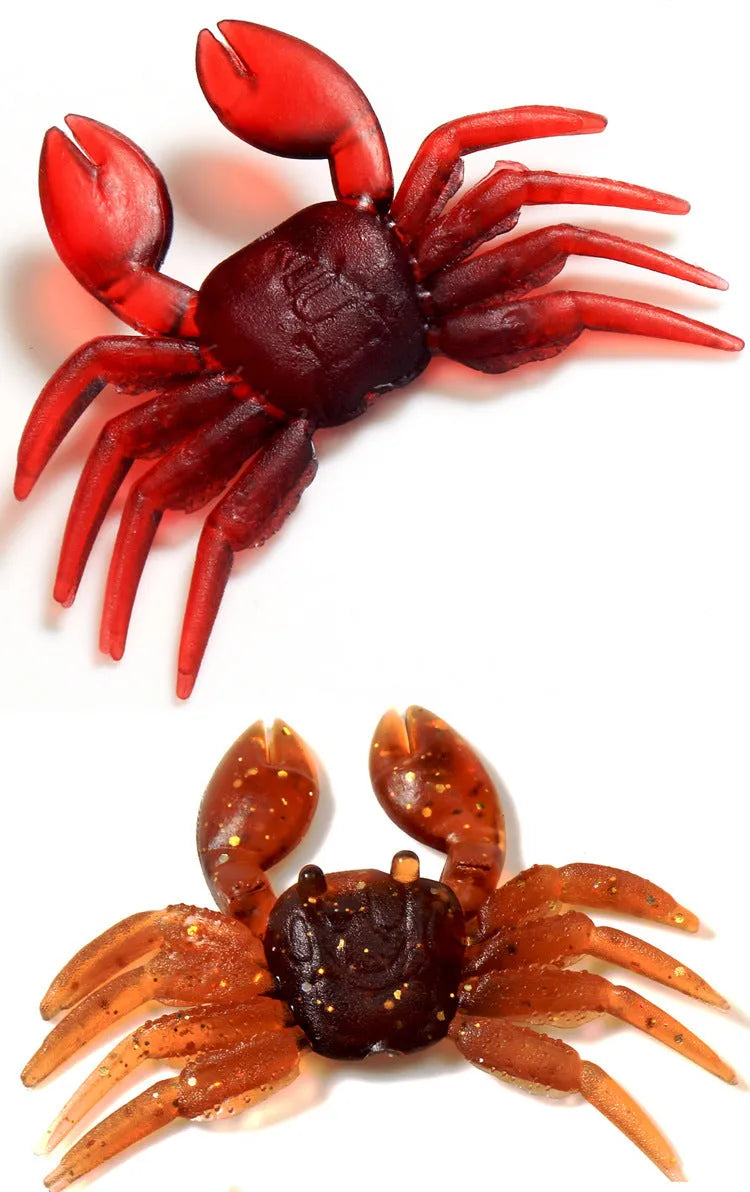 8cm PVC soft crab fishing lure shown in brown and red colour variations