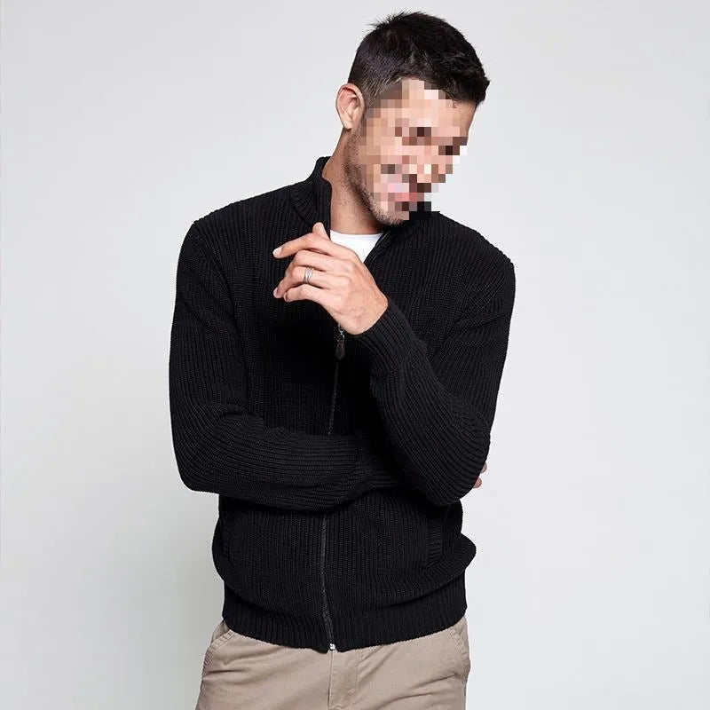 Men's half-high collar spandex cardigan with batwing sleeves in sapphire blue