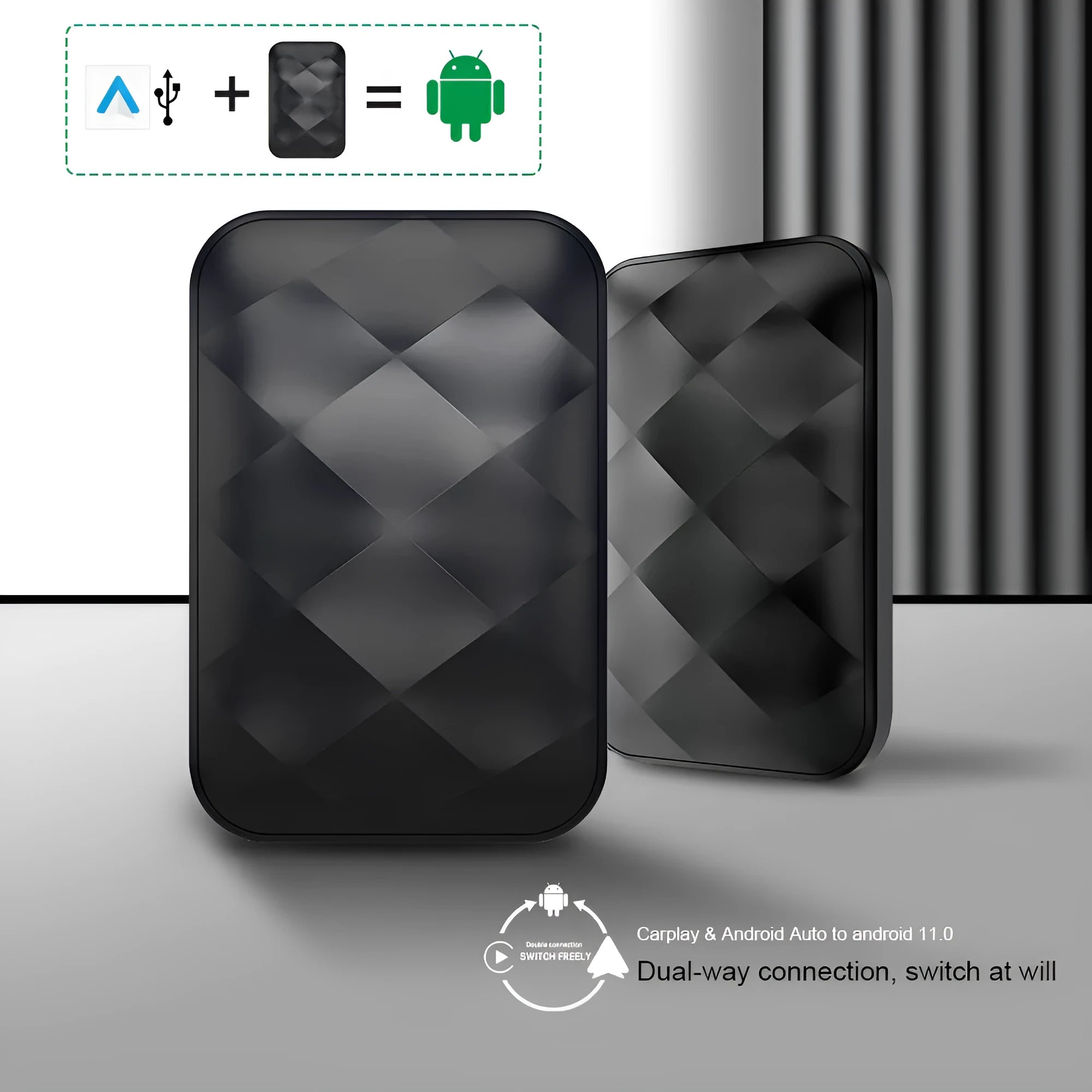 Android smart box for wireless CarPlay upgrade with ABS chassis and 81x54x15mm dimensions