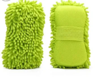 Silver green chenille car wash sponge with spiral wool texture and microfiber construction