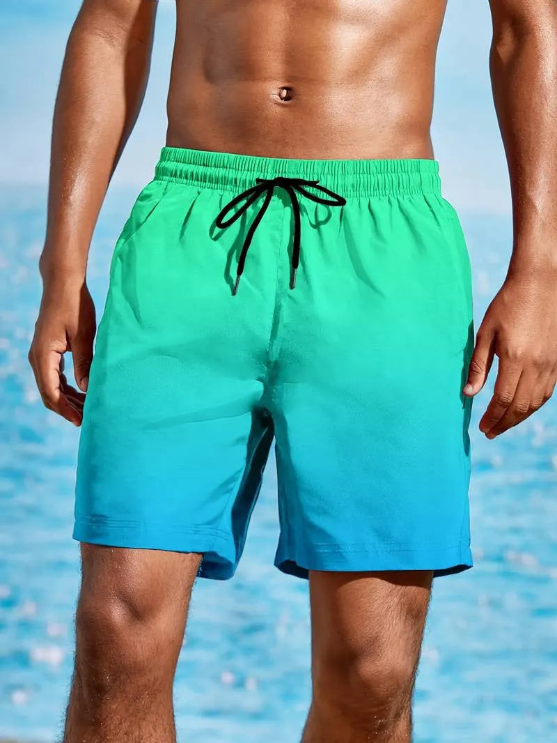 Men's 3D digitally printed sports shorts showing gradient colour transition on micro-elastic mesh material