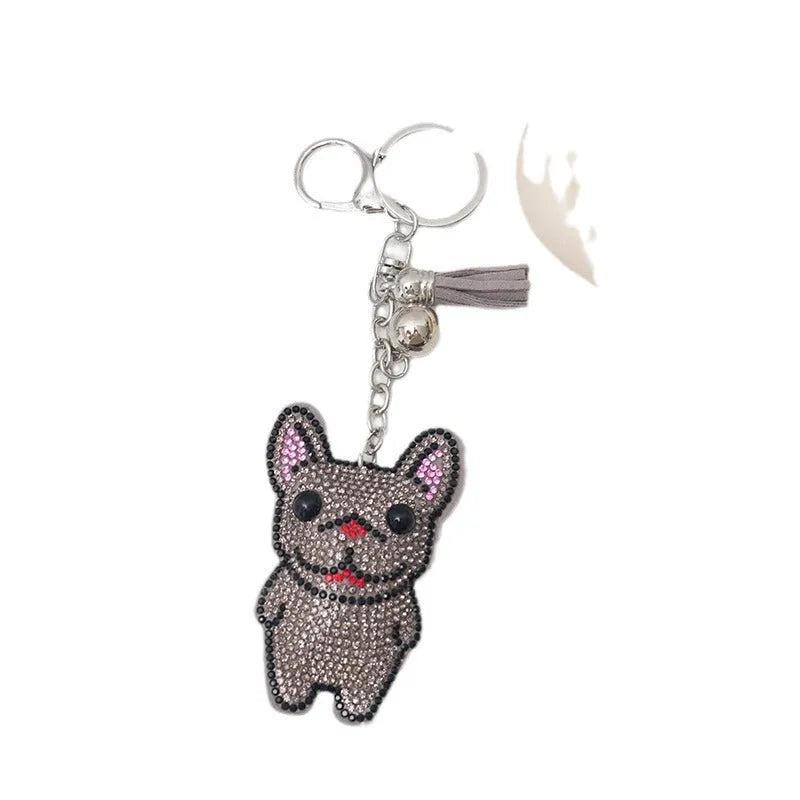 Cartoon animal keychain charm with rhinestones on electroplated alloy in caramel colour