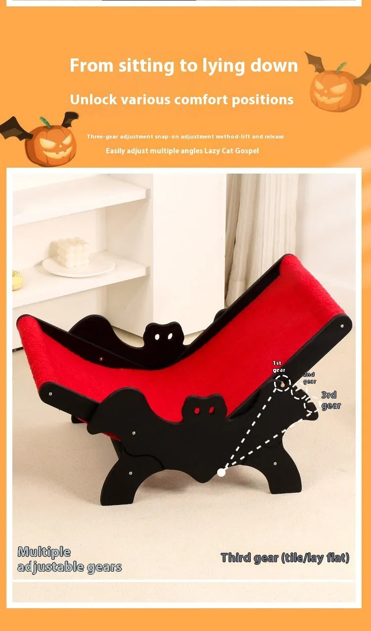 Black and red wooden cat recliner bed with cage enclosure, Halloween theme, MW-054 specification