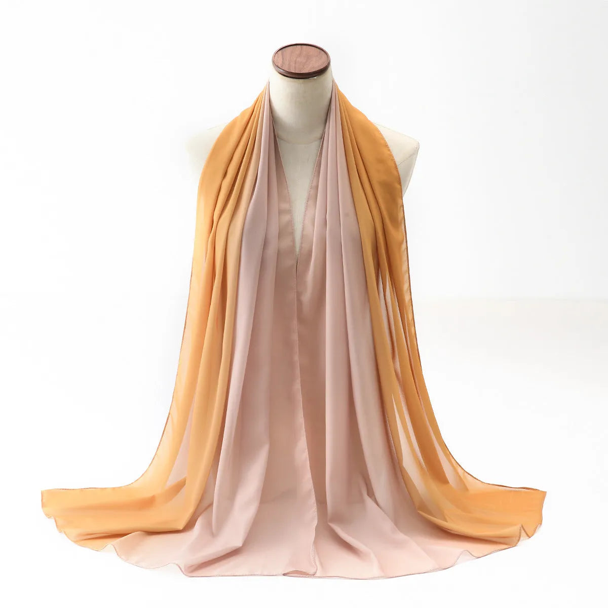 Women's chiffon bubble towel texture scarf in ethnic Pu long style showing length and colour options