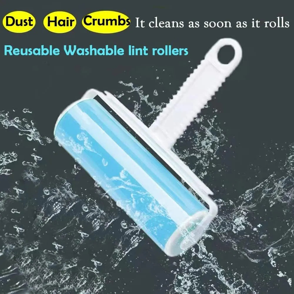Washable reusable lint roller with cover for removing pet hair from clothes and sofas
