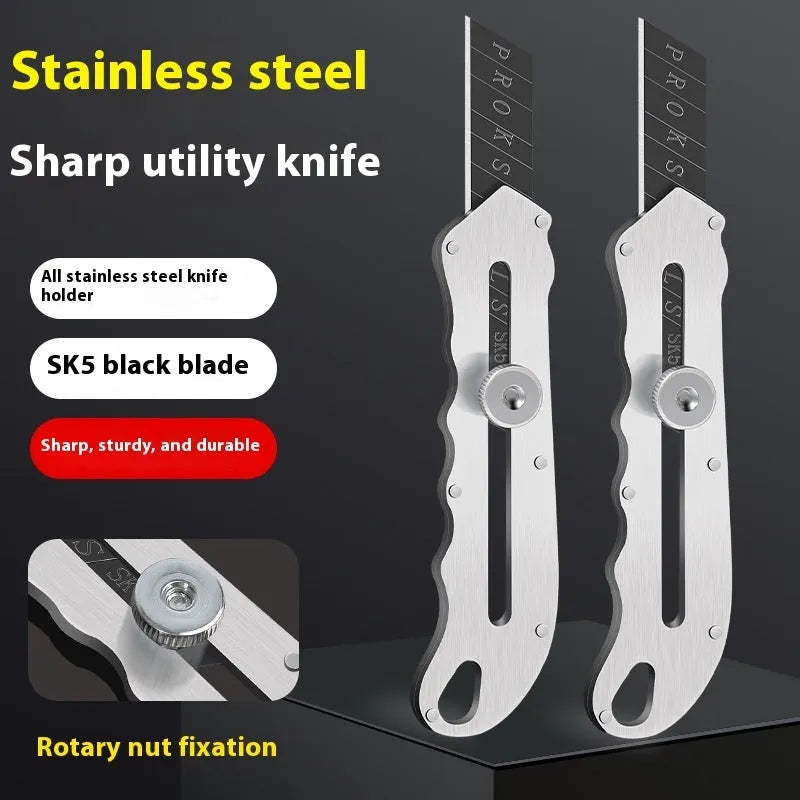 Stainless steel folding art knife with black blade and replacement blades for craft and modelling