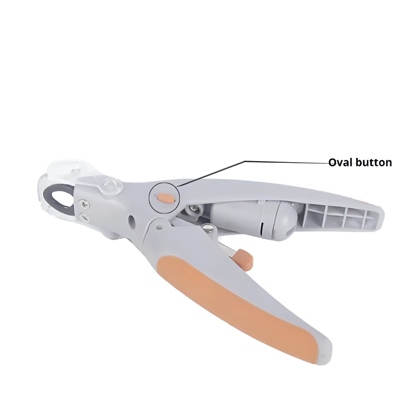 Battery-operated dog nail clipper with imitation bloodline guide on ABS plastic housing