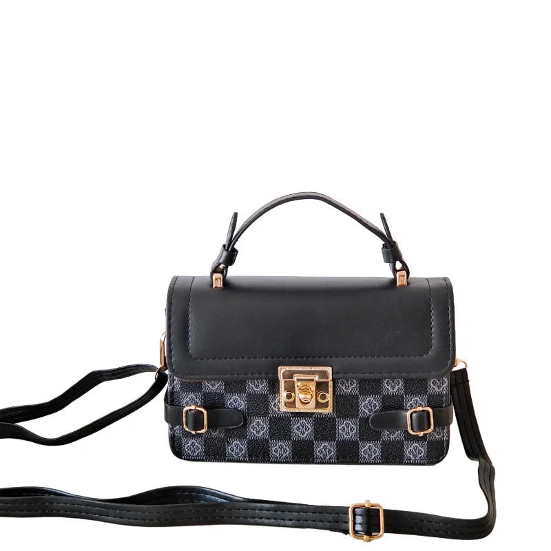Brown ethnic pattern square crossbody bag with file compartment and structured PU build
