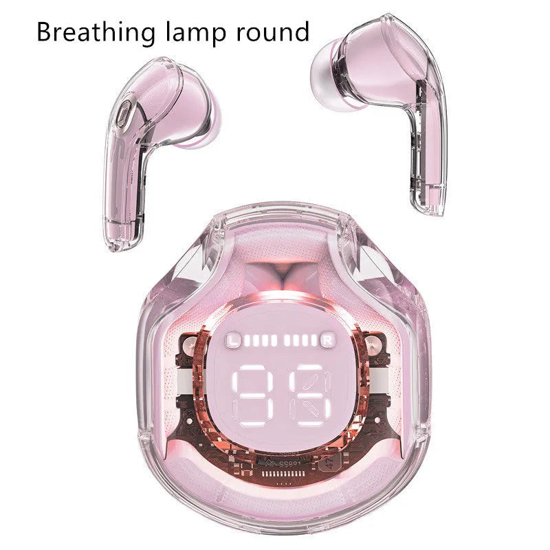 Transparent warehouse wireless Bluetooth headset in white, black, pink, sky blue, or violet with optional breathing light