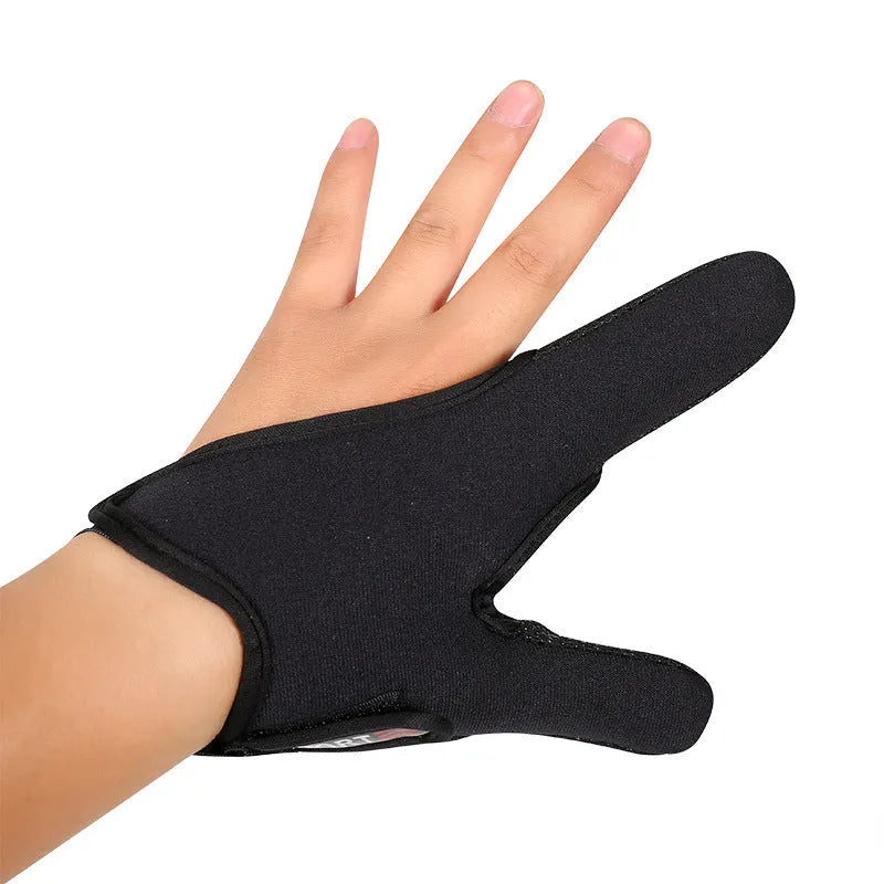 A single two-finger fishing glove with a dark microfiber palm and a camouflage diving cloth back.