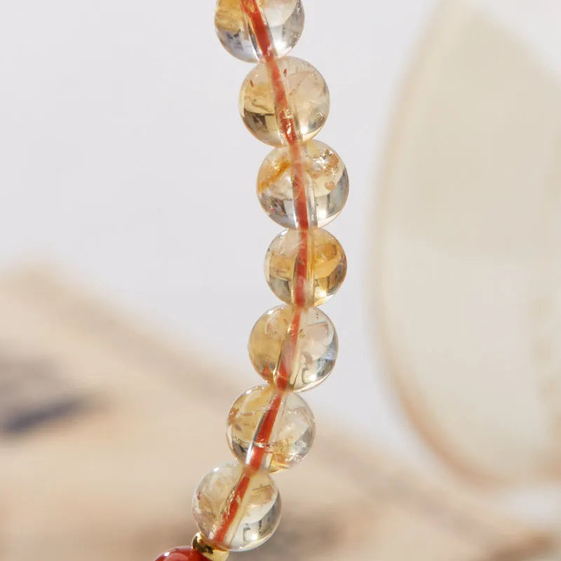 Citrine five-sutra crystal bracelet with hand-woven construction and 6mm geometric beads