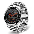 Stainless steel smart watch with black wristband and 1.3 inch touch screen display