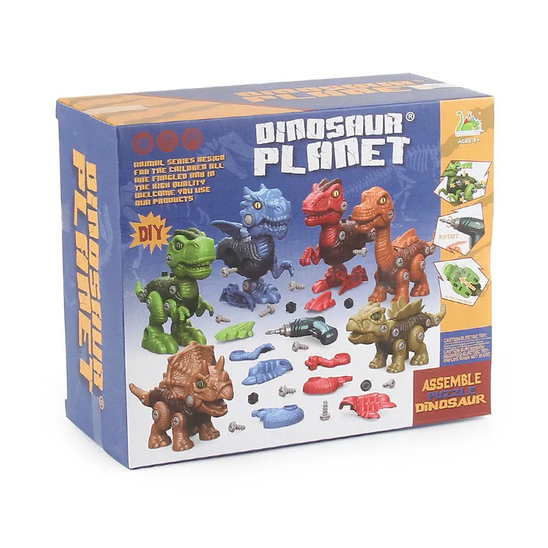 Puzzle assembled dinosaur building blocks set with six models including Stegosaurus made from ABS plastic