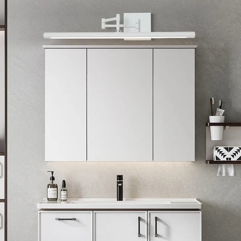 Modern sand black wall-mounted LED bathroom mirror cabinet with internal shelf storage open.