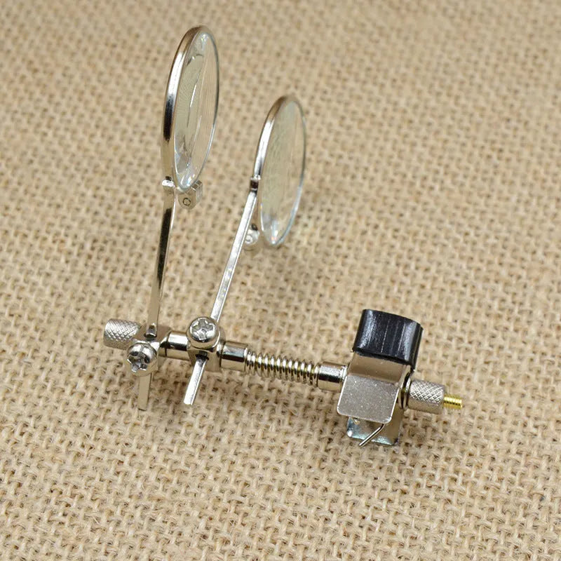 Auxiliary reading glasses double clip with metal bracket and glass lens magnifier for hands-free close-up work