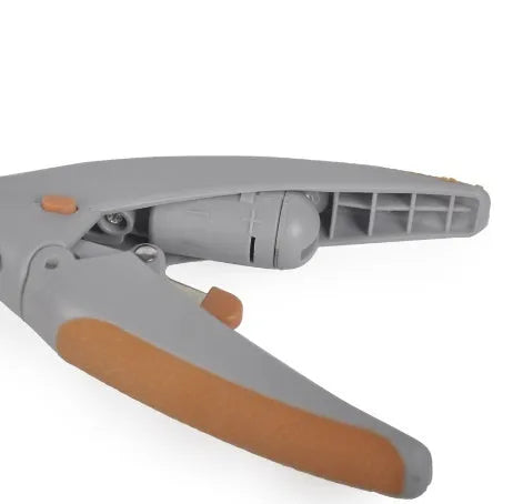Battery-operated dog nail clipper with imitation bloodline guide on ABS plastic housing