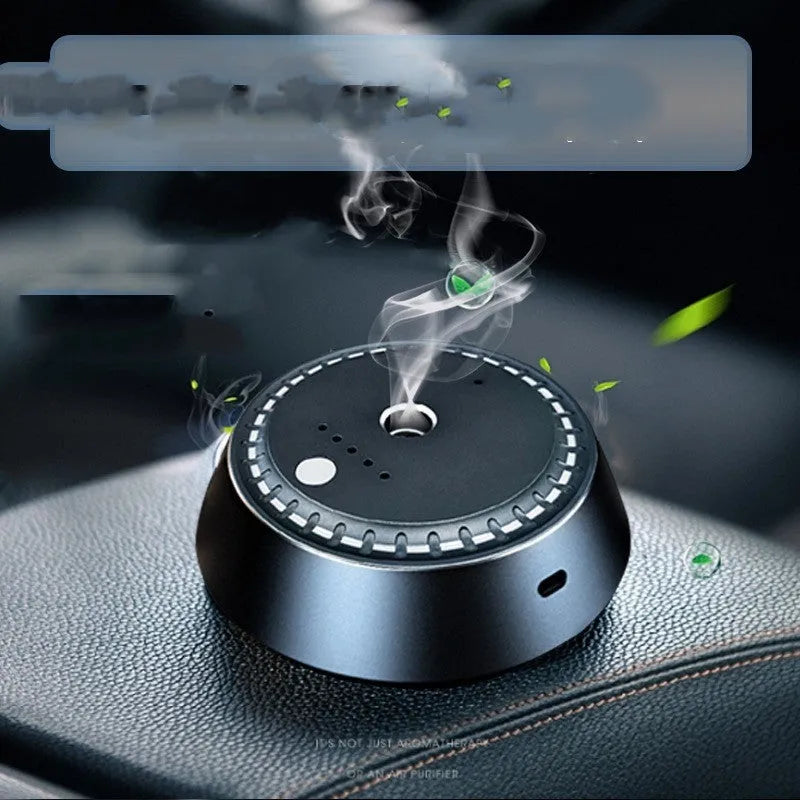 Black metal USB rechargeable smart car aroma diffuser with timer display