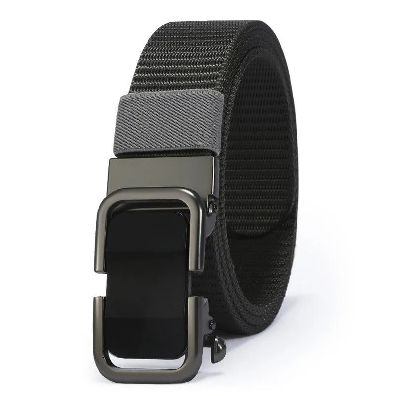 Men's nylon canvas belt with alloy buckle and toothless clasp in khaki colour