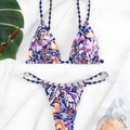 Women's floral print polyester swimsuit with split triangle bag design