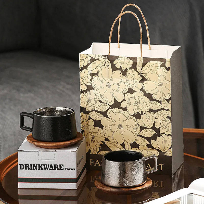 Office gift tumbler coffee cup suit with plated gift box showing gold and silver finish options