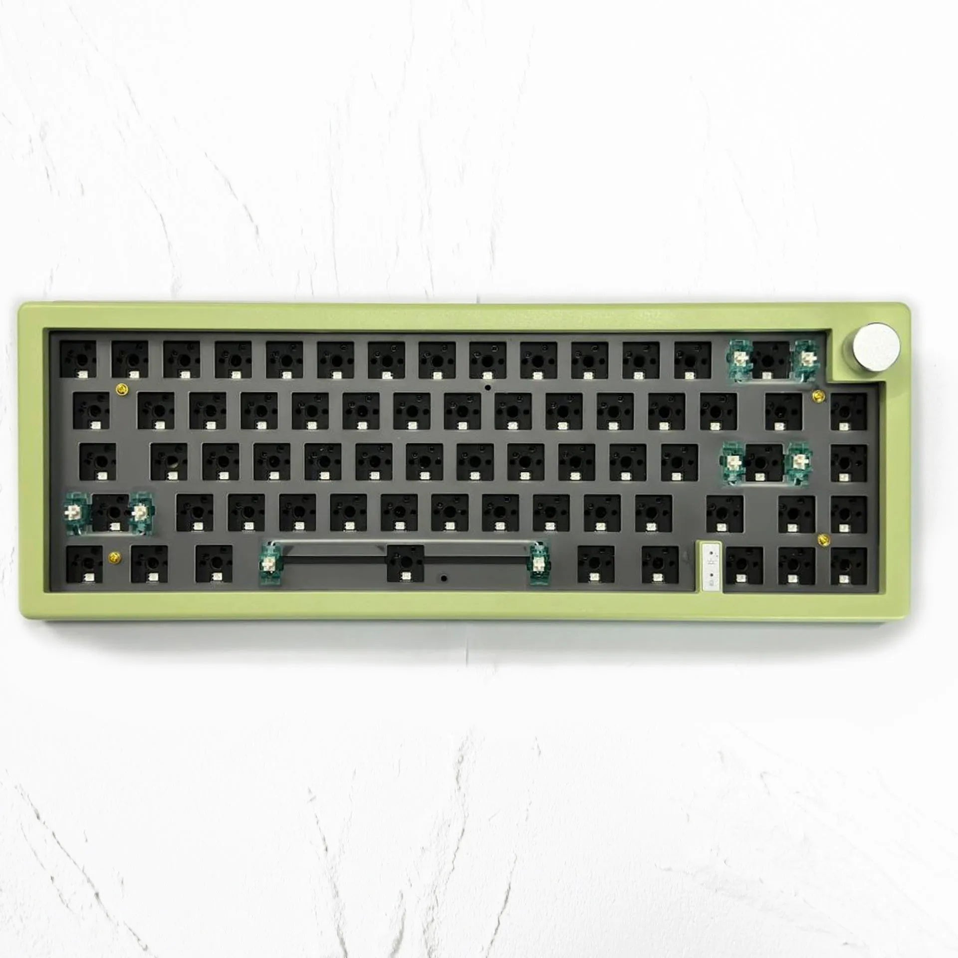 DIY RGB backlit mechanical keyboard kit with control knob shown in multiple colour options