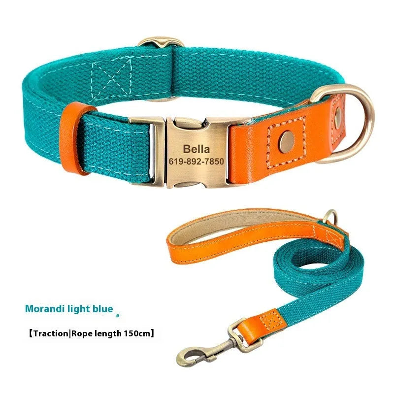 Small dog mohair neck collar and traction rope set in six colours with lettering, sizes XS S M.
