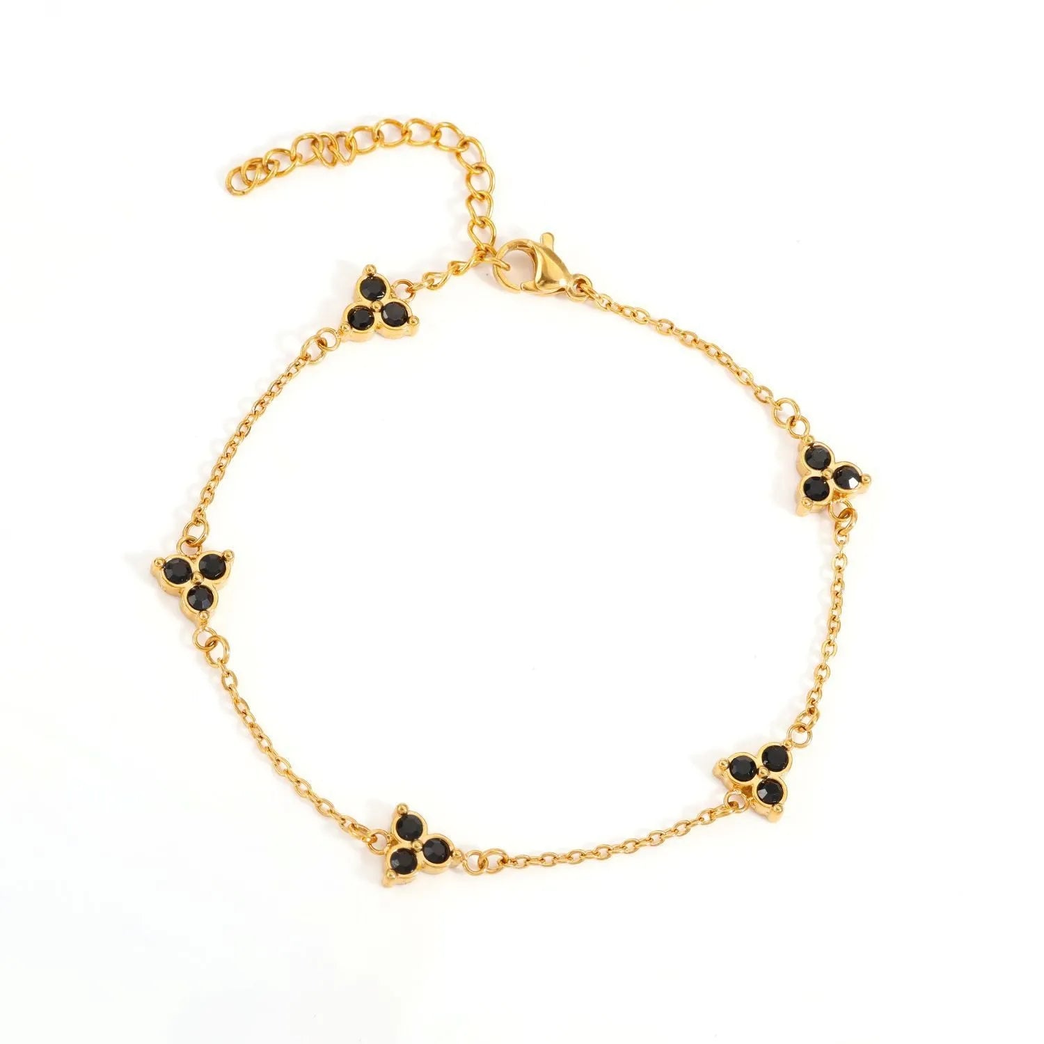 Women's stainless steel bracelet with three geometric diamond designs in various colour options