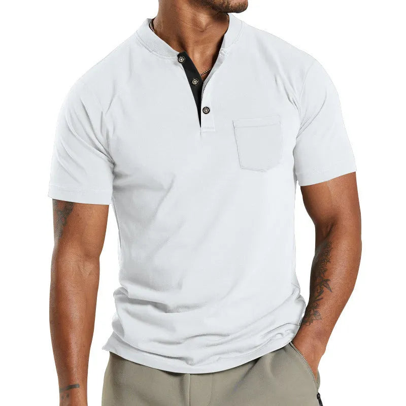 Men's lightweight polyester short sleeve shirt with button placket and chest pocket in army green