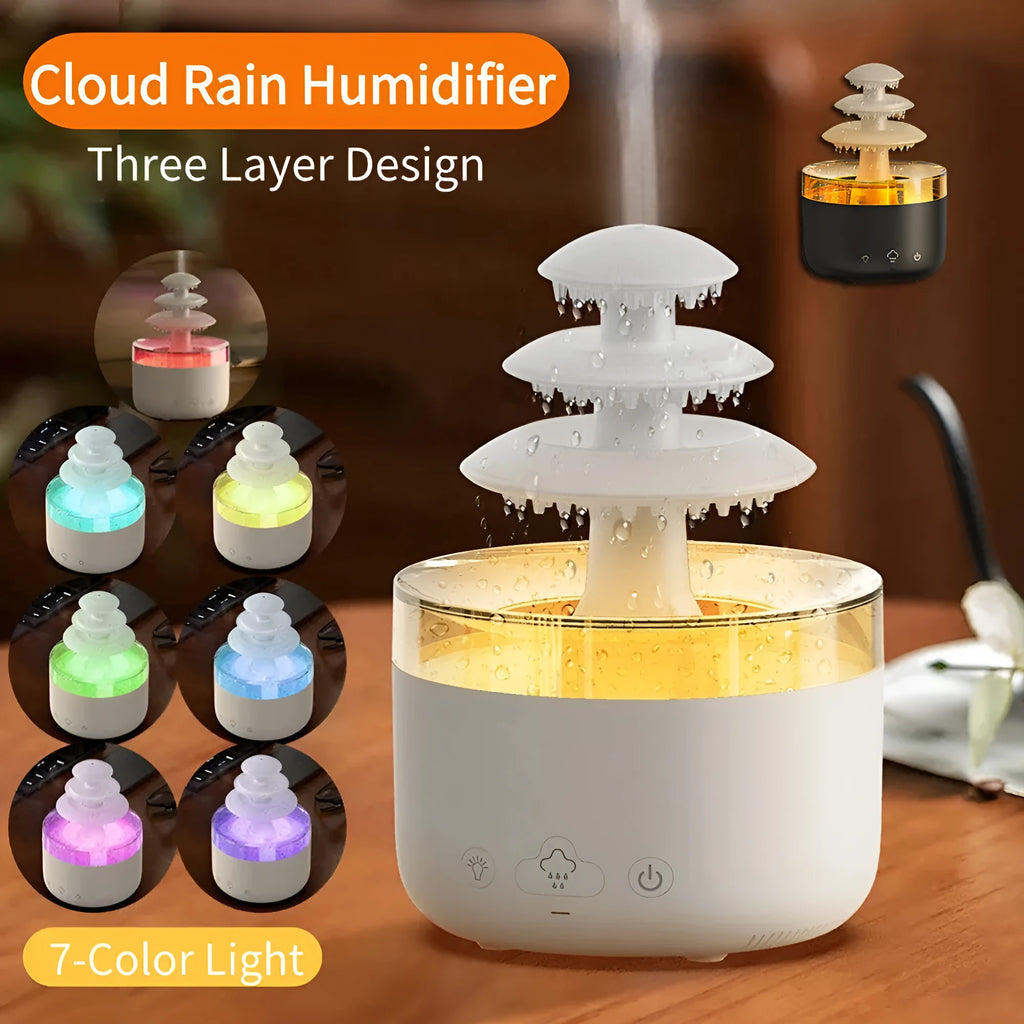 White cloud rain humidifier with colourful light and 500ml tank for aromatherapy