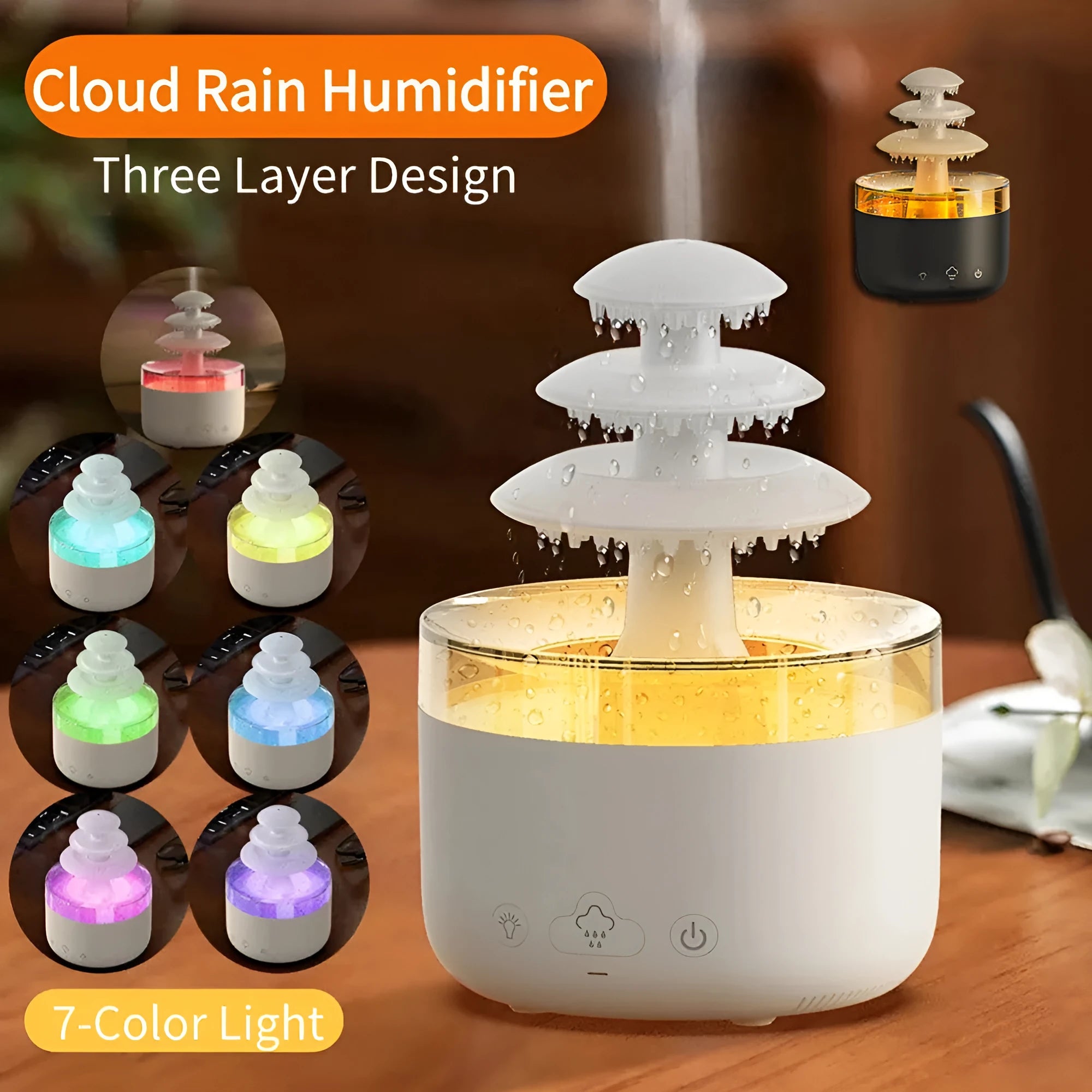 White cloud rain humidifier with colourful light and 500ml tank for aromatherapy