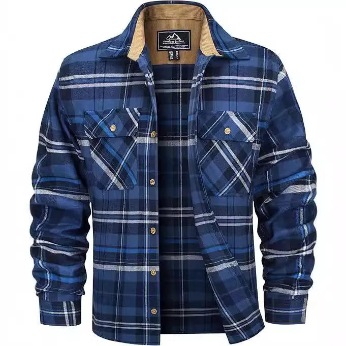 Men's plaid flannel button shirt cardigan style in multiple colour options sizes S to 5XL