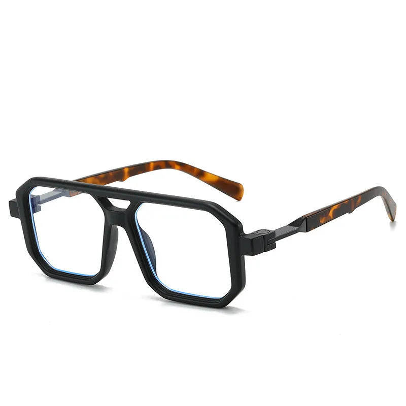 Retro double beam pilot sunglasses with polarised lenses in various colour options including black, blue, and leopard print.