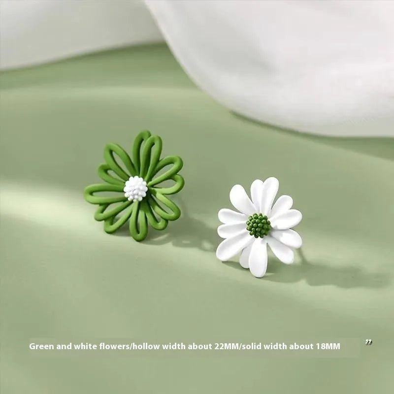 Cartoon flower alloy earrings with summer colour contrasts in blue orange, white green, and yellow white combinations