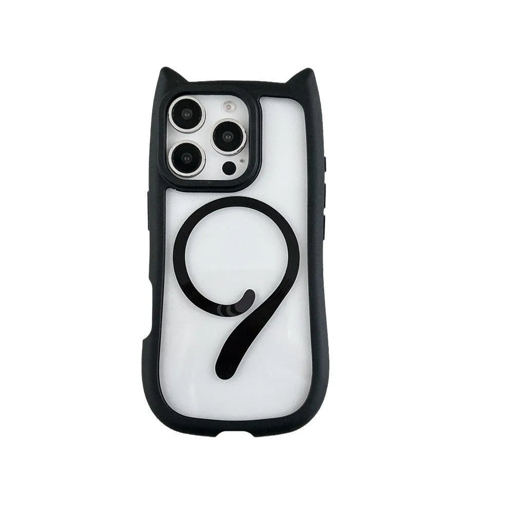 Transparent acrylic TPU iPhone 17 phone case showing magnetic suction feature and colour options