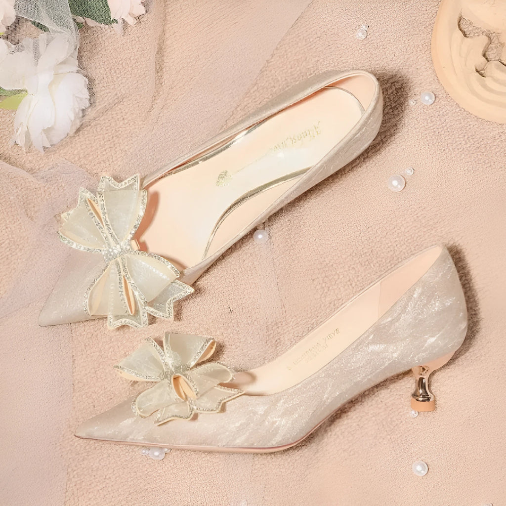 Champagne gold sequin women's stiletto high heel pump with crystal decoration