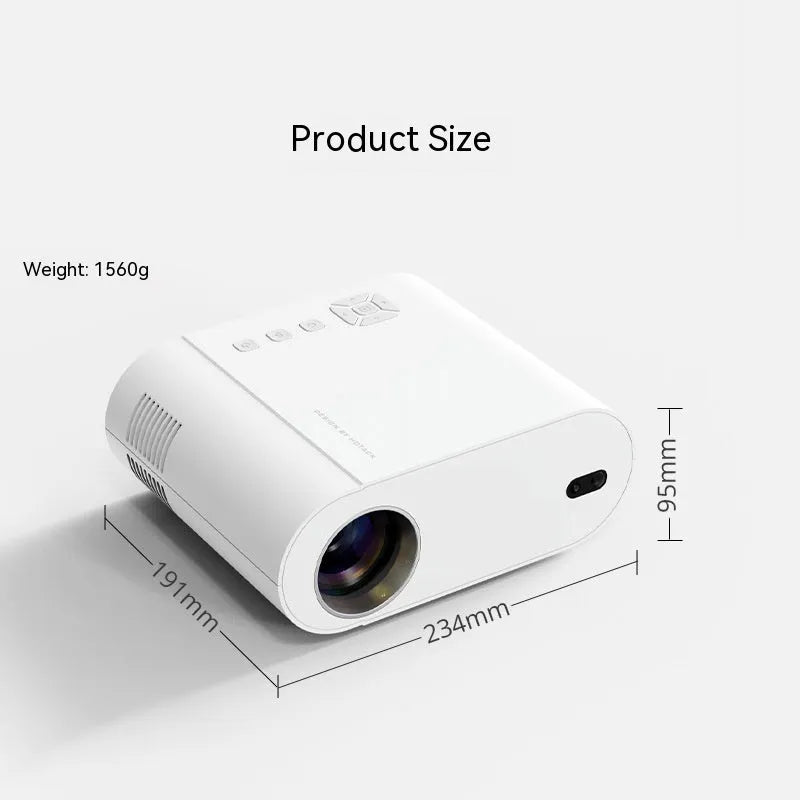 White T07 Full HD 1080p smart projector with remote control on a table