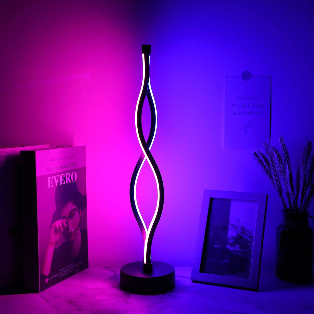 Black aluminium desk lamp with touch dimming controls and three-colour button