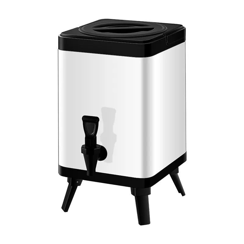 Silver stainless steel milk tea bucket with square lock design and 8 litre capacity