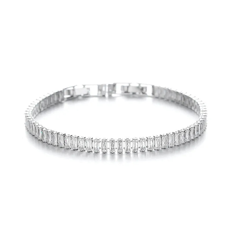 Women's European style quadrilateral geometry full diamond bracelet in champagne gold or silver