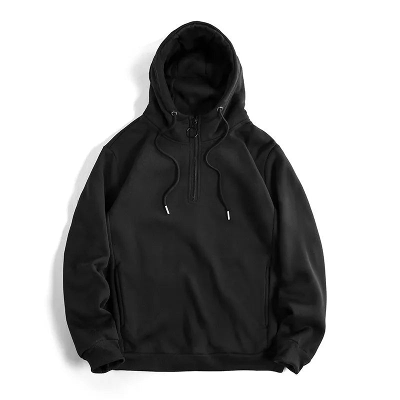 Men's Loose Casual Solid Color Hoodie in Polyester Fibre, Slim Fit Pullover Sweatshirt Available in Black, Dark Gray, Navy Blue, Sizes S M L XL 2XL, Large Size Suitable for Big Builds, Asian Sizing Note Provided