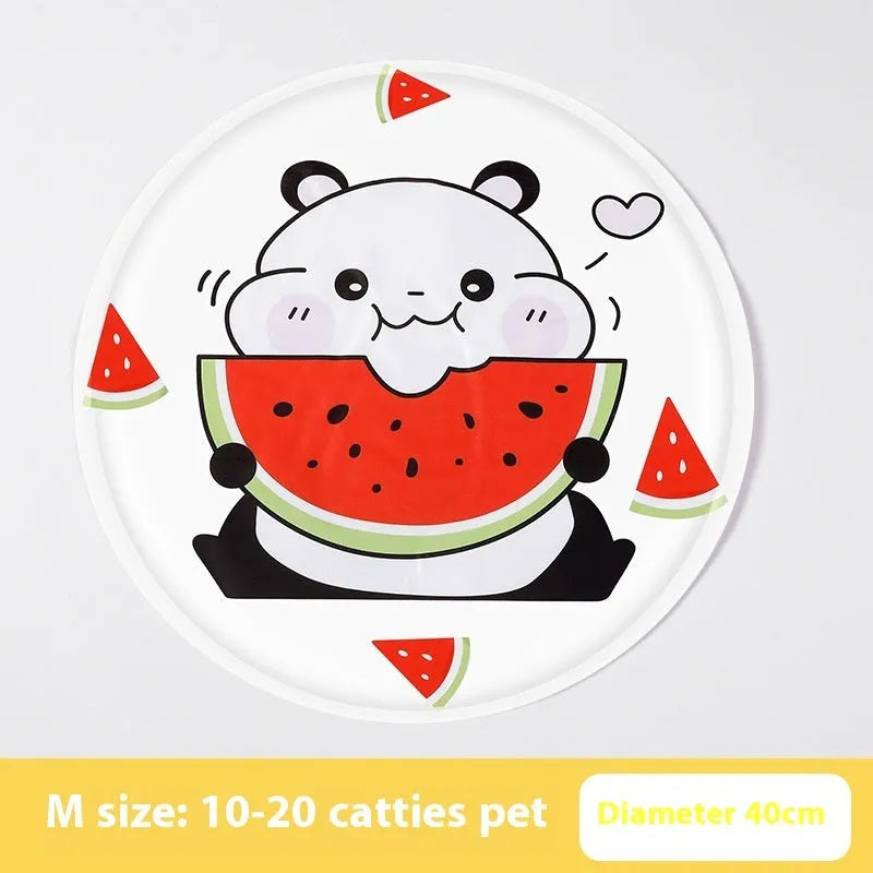 Round pet cooling mat with cartoon bunny design for dogs in 40cm or 50cm sizes