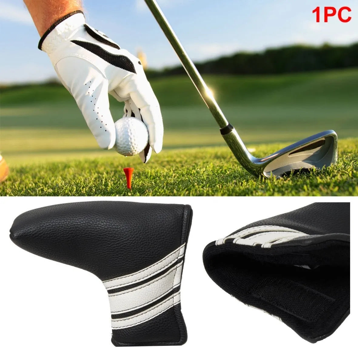 Black PU leather golf club head cover sleeve for putter protection