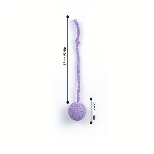 Cat toy ball with rope and bell in green, pink, purple, or yellow colour, small 3cm or medium 6cm size