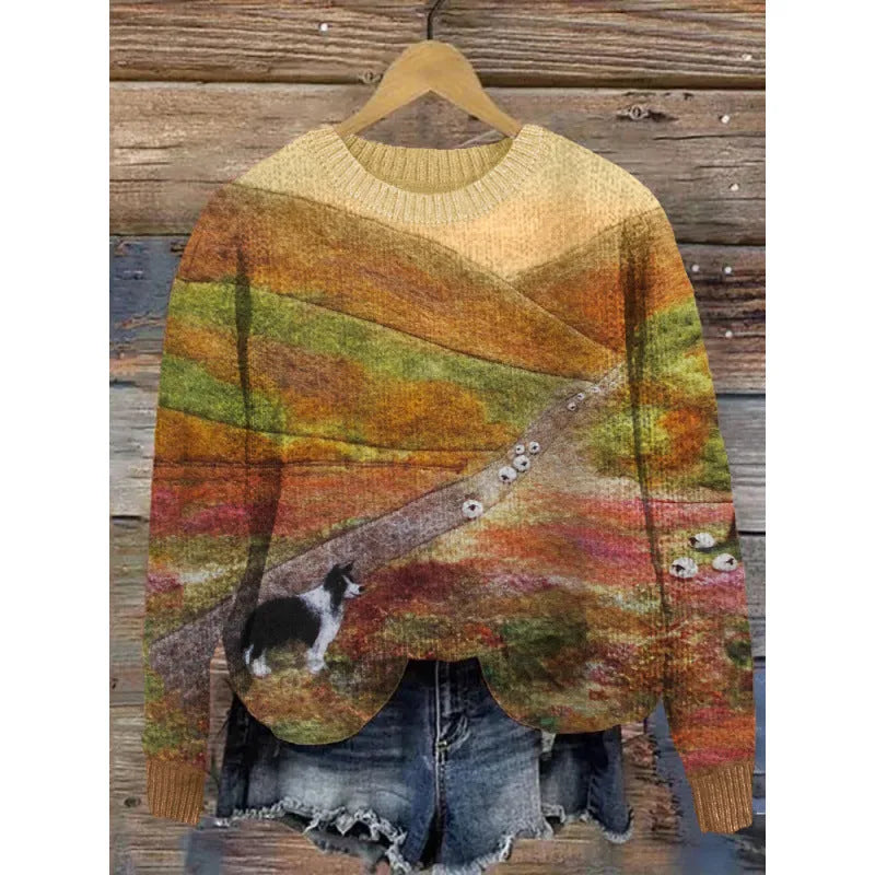 Digital printed round neck sweater showing Little Flower pattern in various colour options