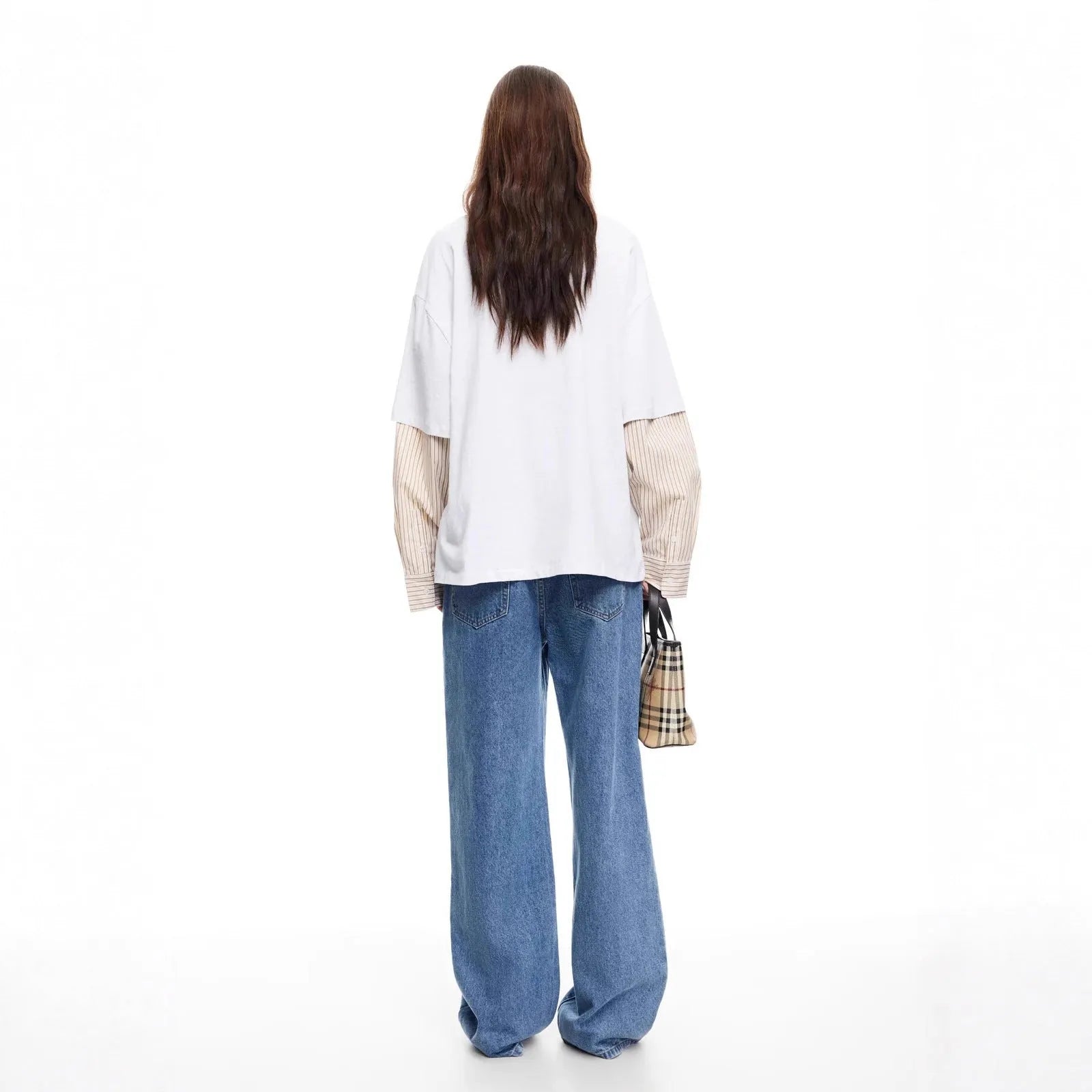 Women's blue multi-button low-waist straight-leg stone-washed denim jeans