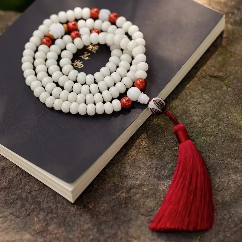 White Jade Bodhi Beads Long Bracelet with 6x8mm beads in multiple style options.