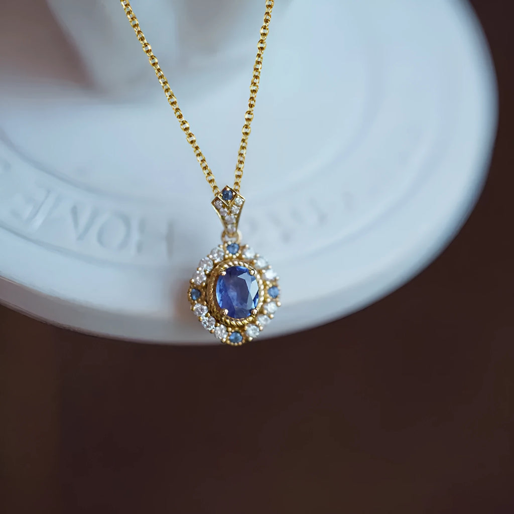 Royal necklace with mixed gem pendant on adjustable copper chain