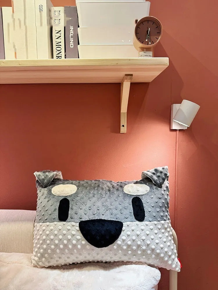Grey schnauzer and white West Highland puppy printed dog cushion pillow measuring 50cm.